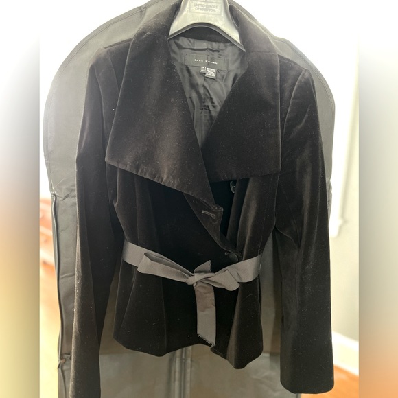 Zara black velvet jacket with ribbon tie. Size small. - Picture 1 of 4